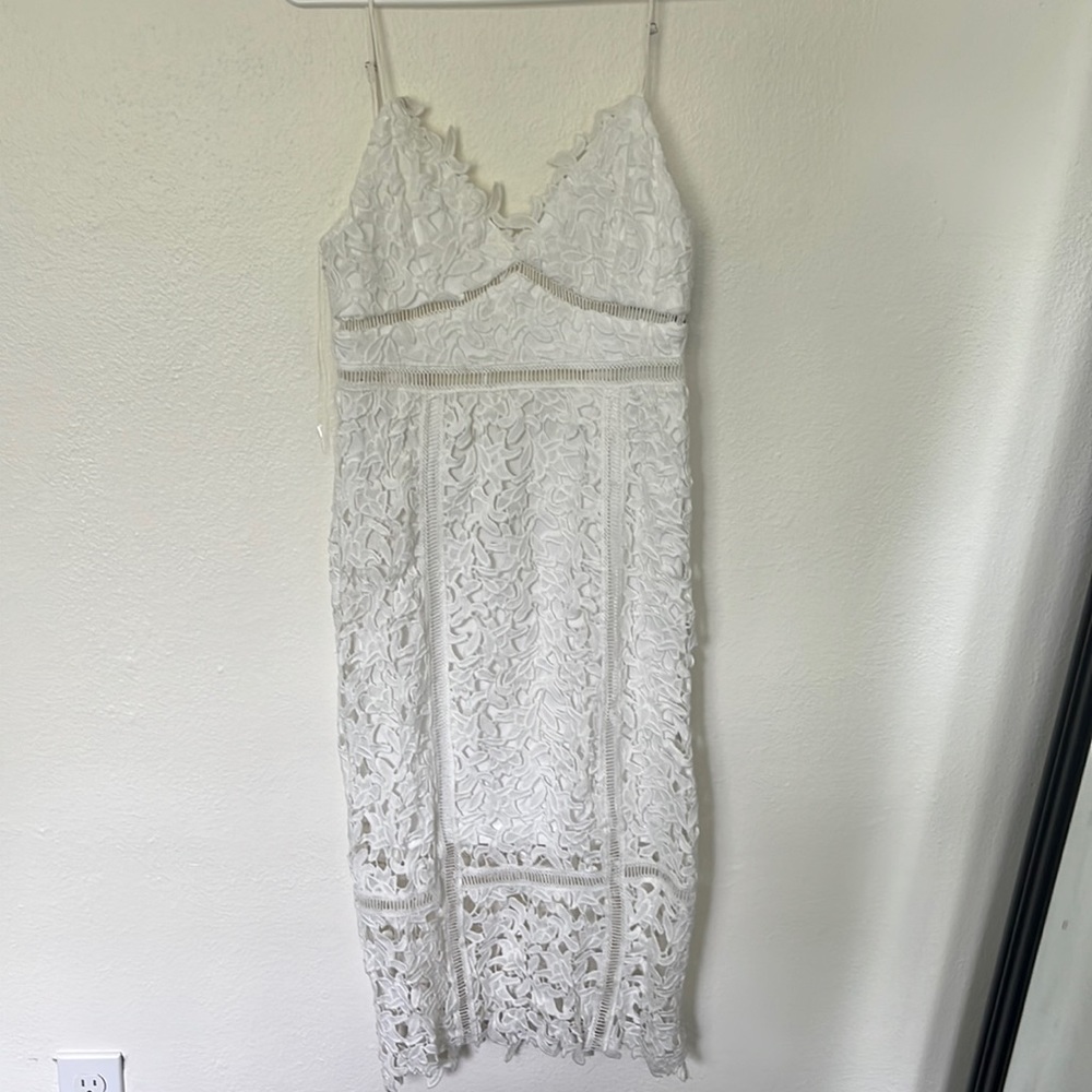 Fashion nova white lace appliqué dress